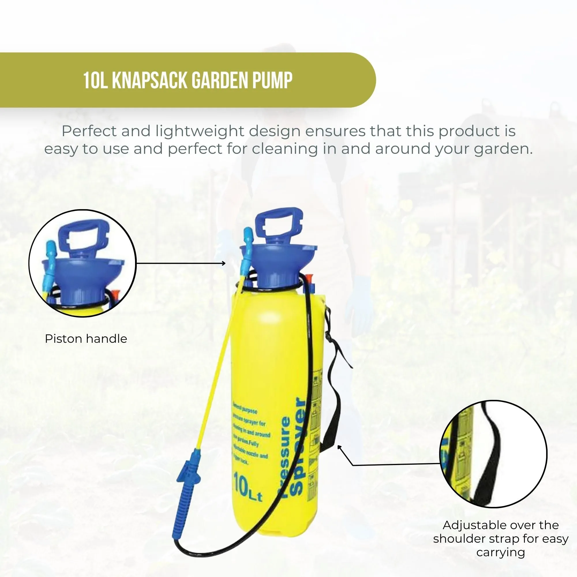 10L Pressure Sprayer, Adjustable Nozzle, Safety Valve, Garden