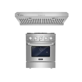 2 Piece Kitchen Appliances Packages w/ 30" Gas Range & 30" Range Hood-30GR07 & 30RH08