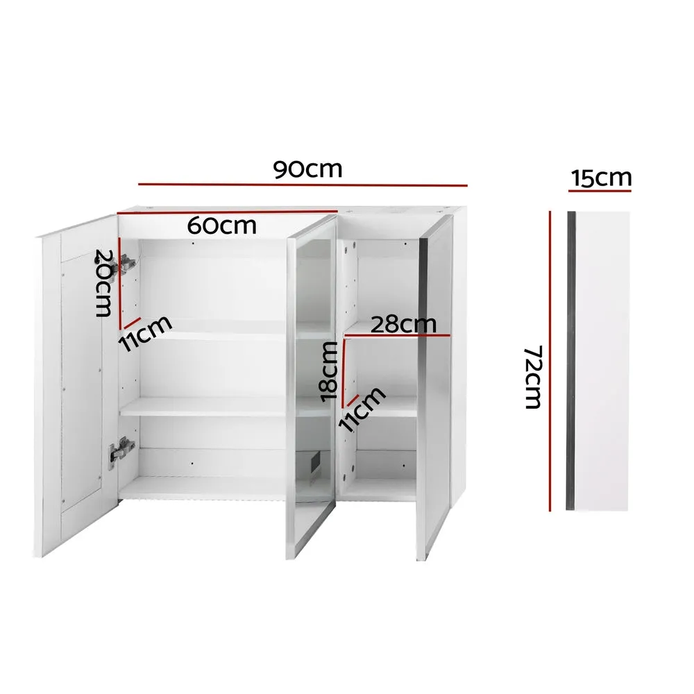 3-Door LED Mirror Cabinet with Bluetooth, Anti-Fog - Cefito