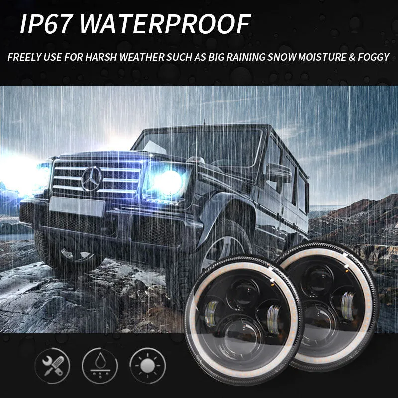 7 INCH 140W LED Headlights Round Halo Angle Eye For Jeep Wrangler