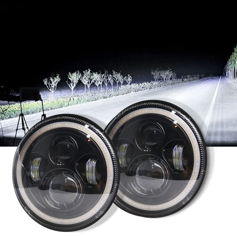 7 INCH 140W LED Headlights Round Halo Angle Eye For Jeep Wrangler