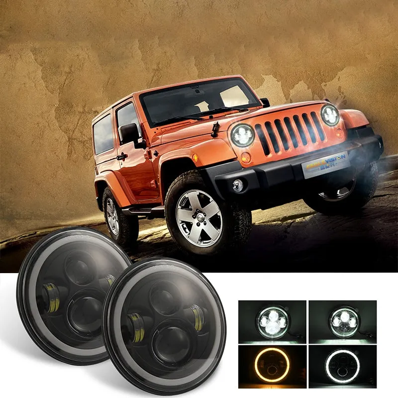 7 Inch LED Headlights DRL Hi/Lo Beam  Halo Ring Amber Angel Eye