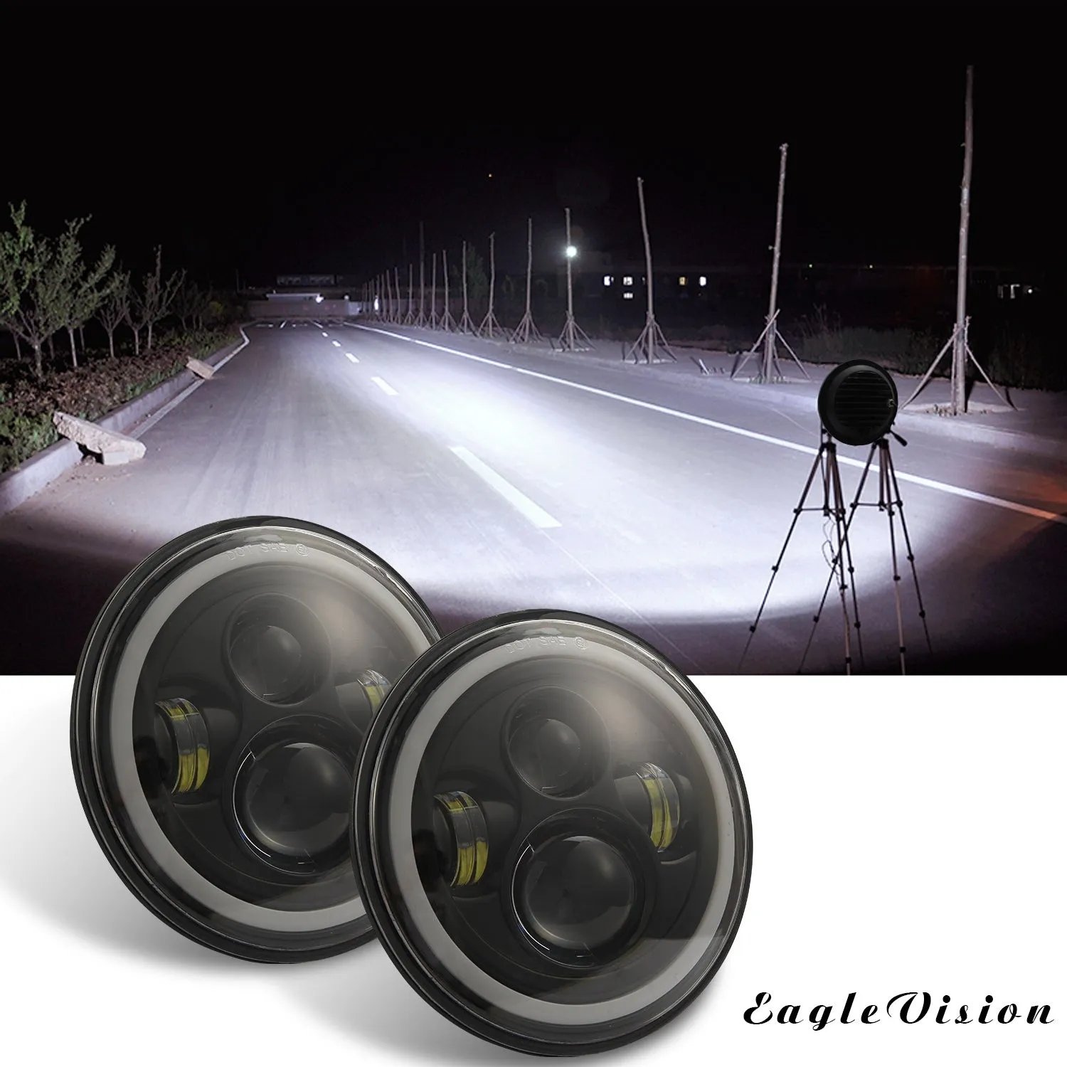 7 Inch LED Headlights DRL Hi/Lo Beam  Halo Ring Amber Angel Eye