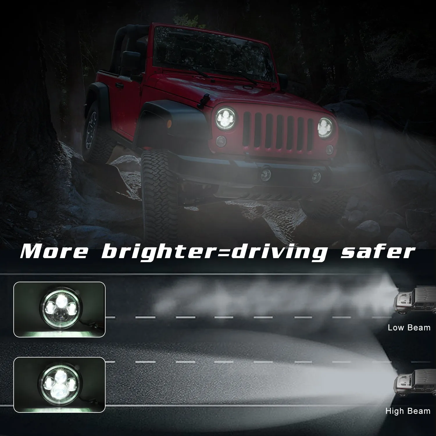 7 Inch LED Headlights DRL Hi/Lo Beam  Halo Ring Amber Angel Eye