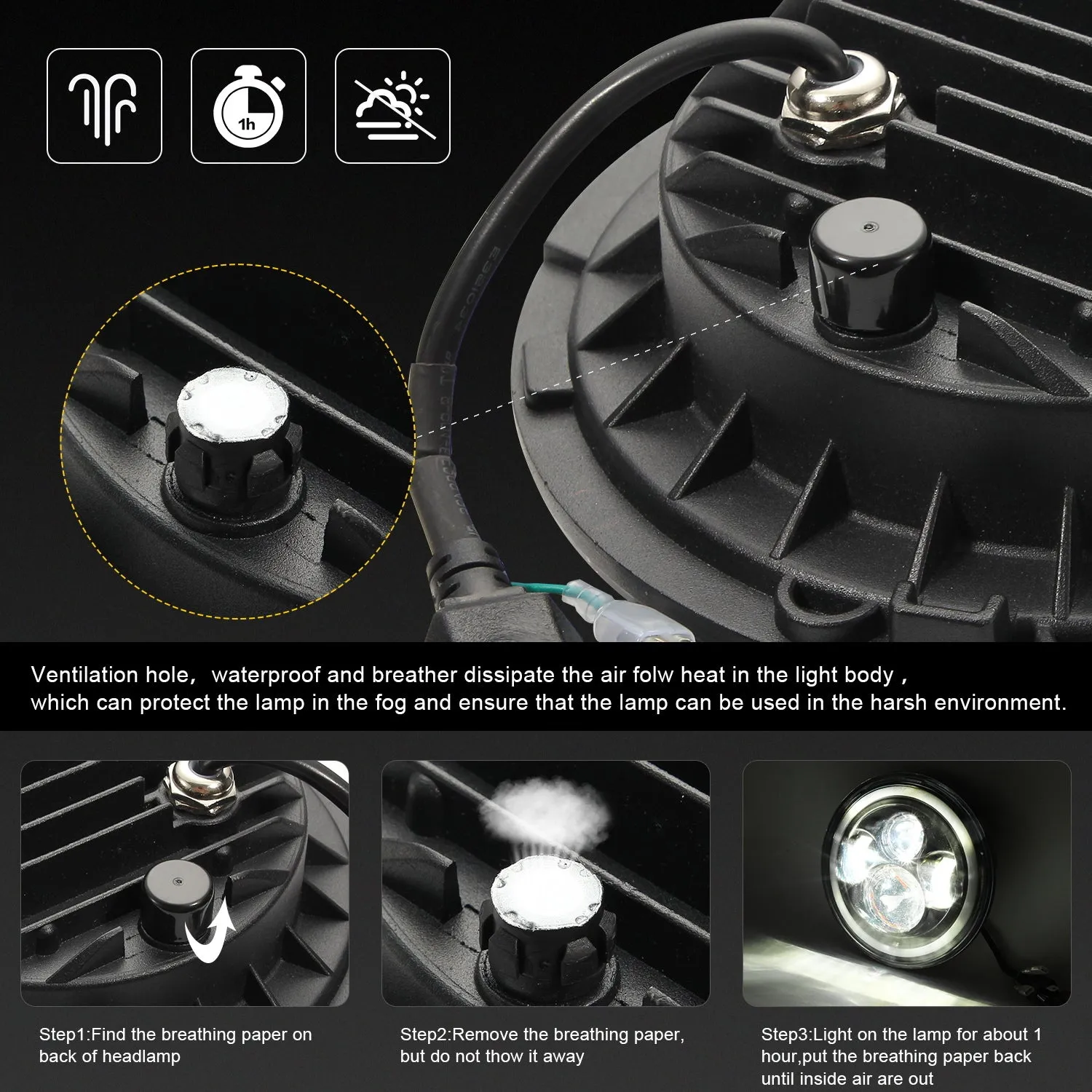 7 Inch LED Headlights DRL Hi/Lo Beam  Halo Ring Amber Angel Eye