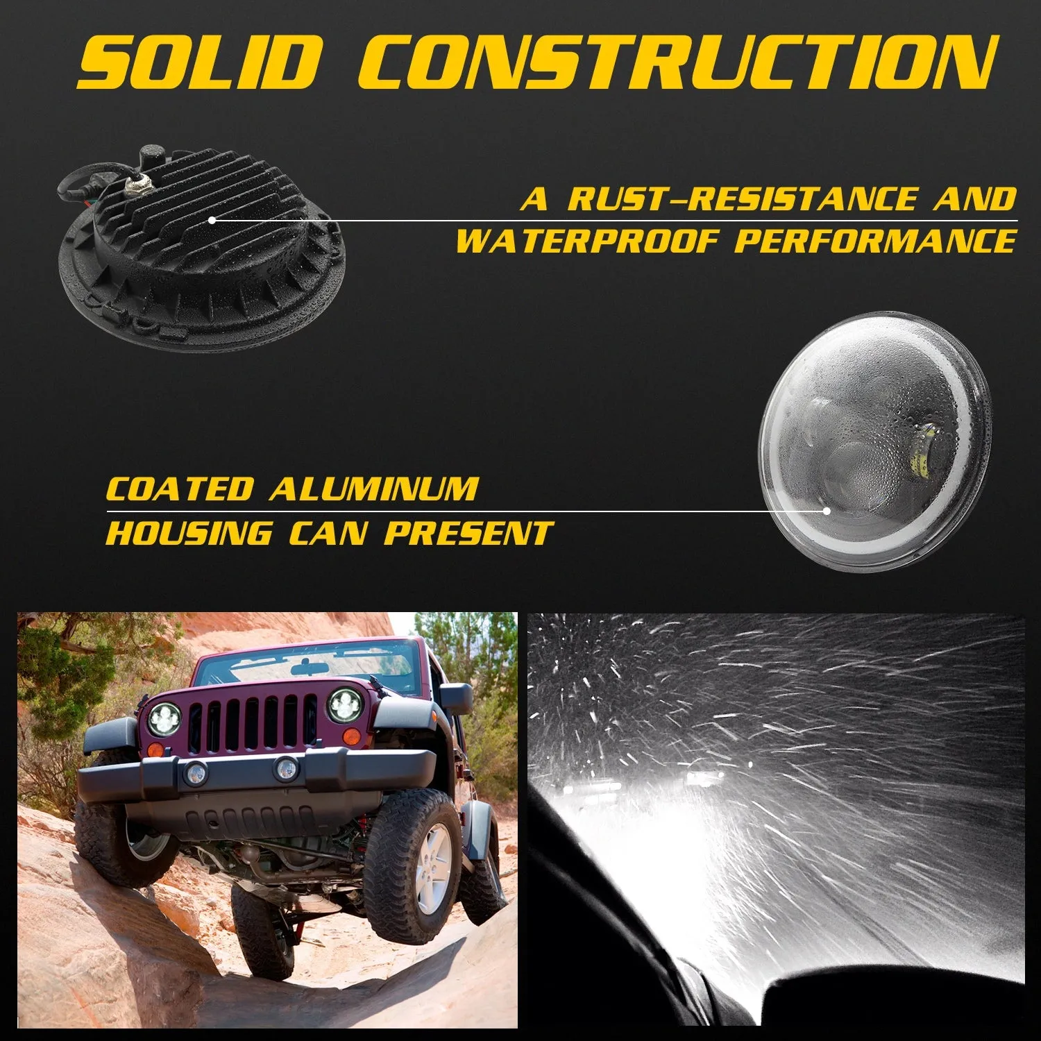 7 Inch LED Headlights DRL Hi/Lo Beam  Halo Ring Amber Angel Eye