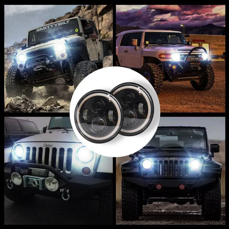7 Inch LED Headlights DRL Hi/Lo Beam  Halo Ring Amber Angel Eye