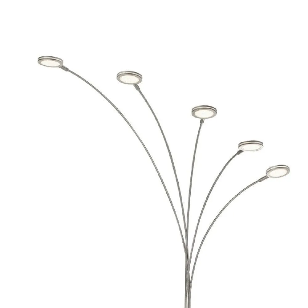 72 Inch Arched Floor Lamp with 5 Branched LED Lights, Silver By Casagear Home