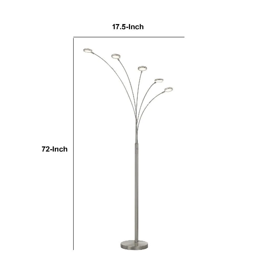 72 Inch Arched Floor Lamp with 5 Branched LED Lights, Silver By Casagear Home