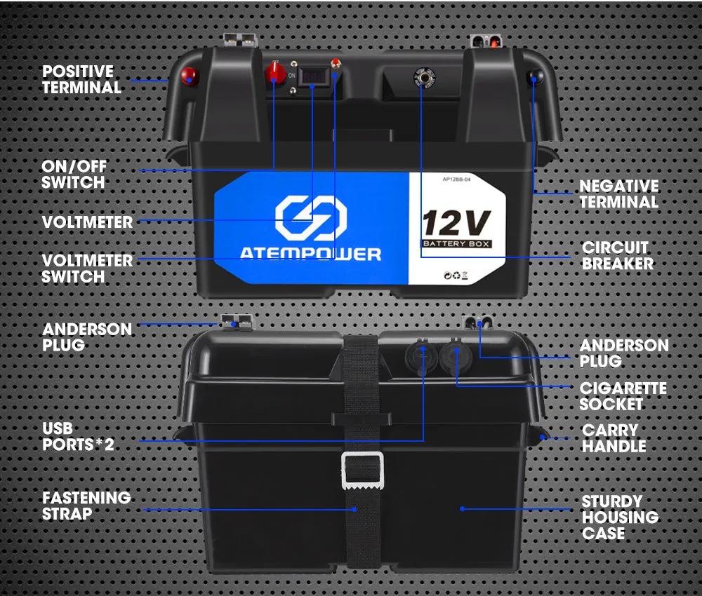 Atem Power 12V 135Ah AGM Deep Cycle Battery   12V 25A DC to DC Battery Charger   Battery Box