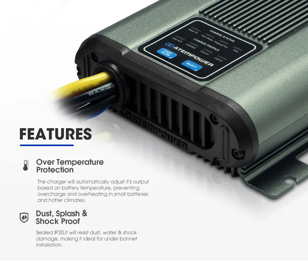 Atem Power 12V 135Ah AGM Deep Cycle Battery   12V 25A DC to DC Battery Charger   Battery Box