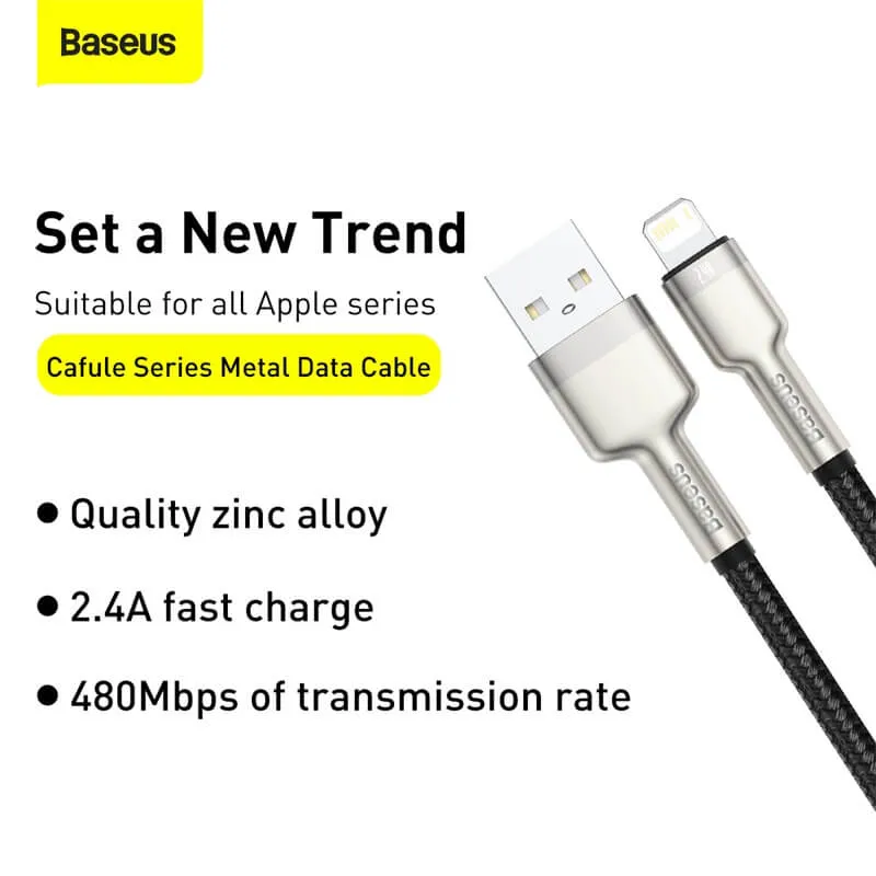BASEUS 2M USB to Lightning Charging Cable (2.4A) | Cafule Metal Series iPhone Fast Charger Cable