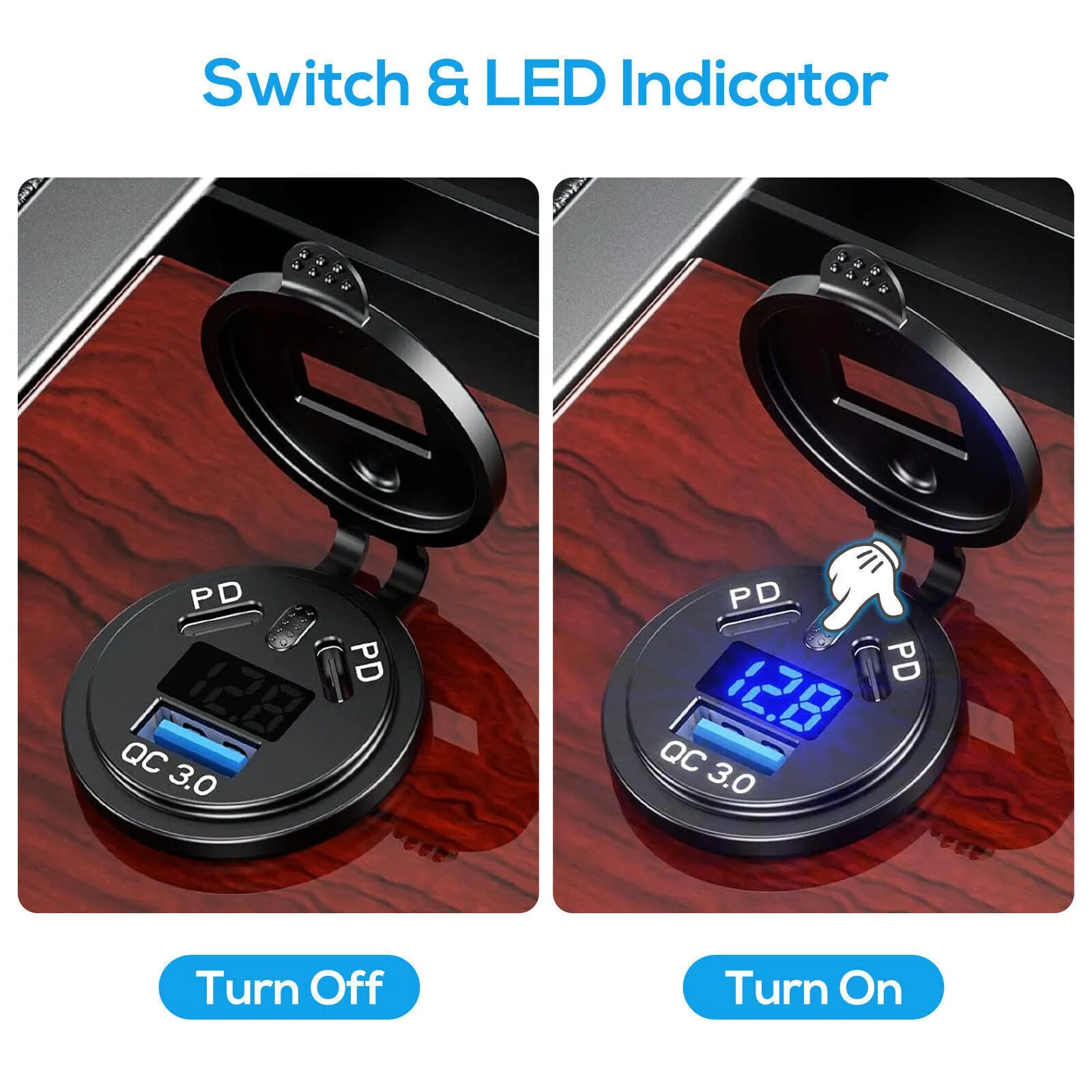 Car Charger Socket 45W PD USB Outlet 18W QC3.0 USB Charger Socket