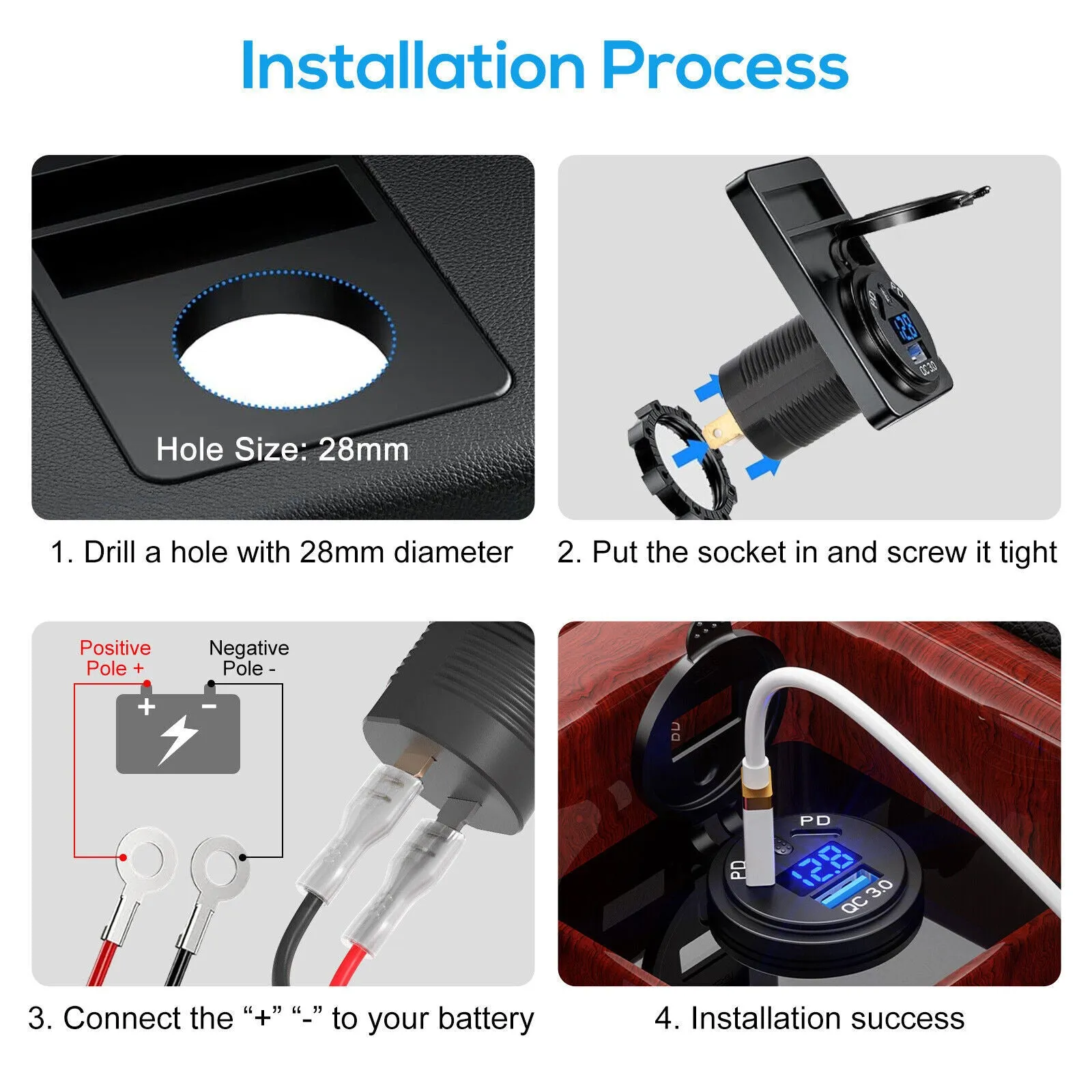 Car Charger Socket 45W PD USB Outlet 18W QC3.0 USB Charger Socket