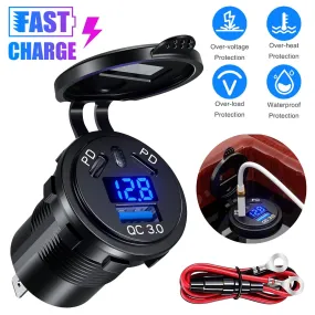 Car Charger Socket 45W PD USB Outlet 18W QC3.0 USB Charger Socket