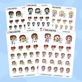 Cleaning Kawaii Girl Stickers