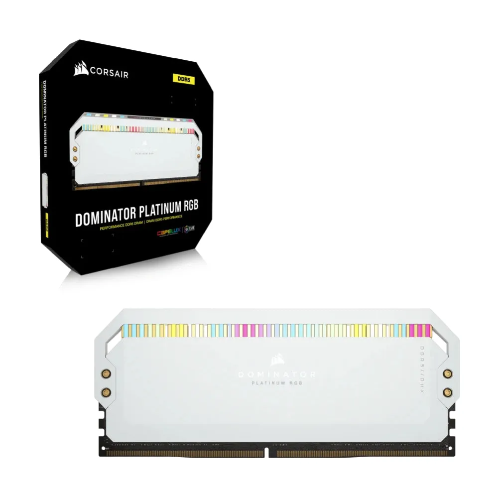 CORSAIR Dominator Platinum RGB RAM, 64 GB DDR5 (2x32 GB), 5600 MHz, CL40, CMT64GX5M2B5600C40W, white