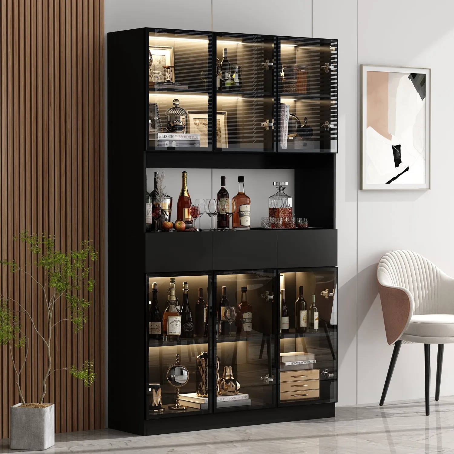 Display Storage Cabinet with LED Lights and Tempered Glass Doors