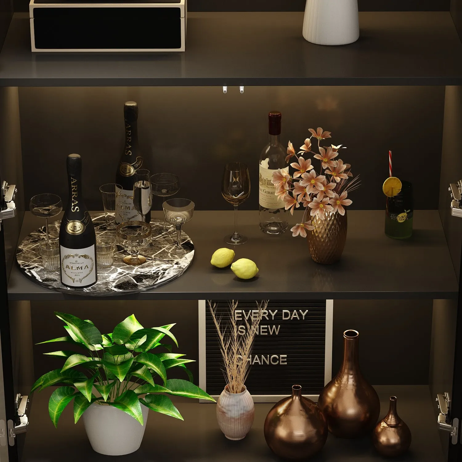 Display Storage Cabinet with LED Lights and Tempered Glass Doors