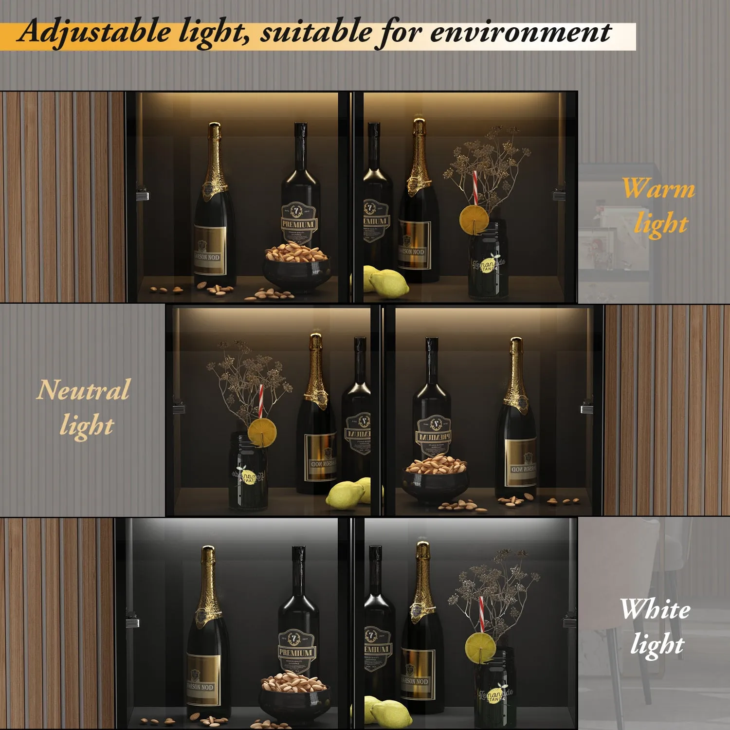 Display Storage Cabinet with LED Lights and Tempered Glass Doors