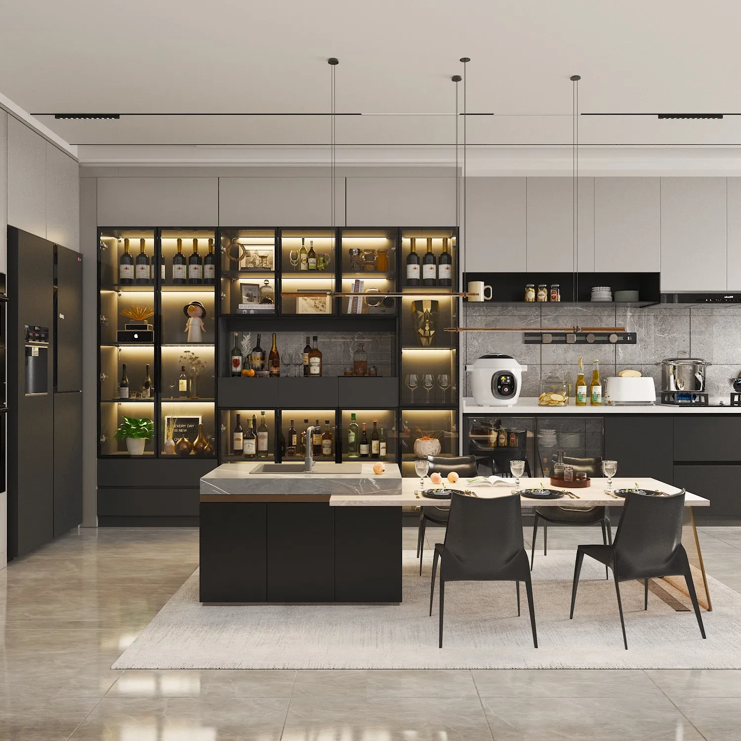 Display Storage Cabinet with LED Lights and Tempered Glass Doors