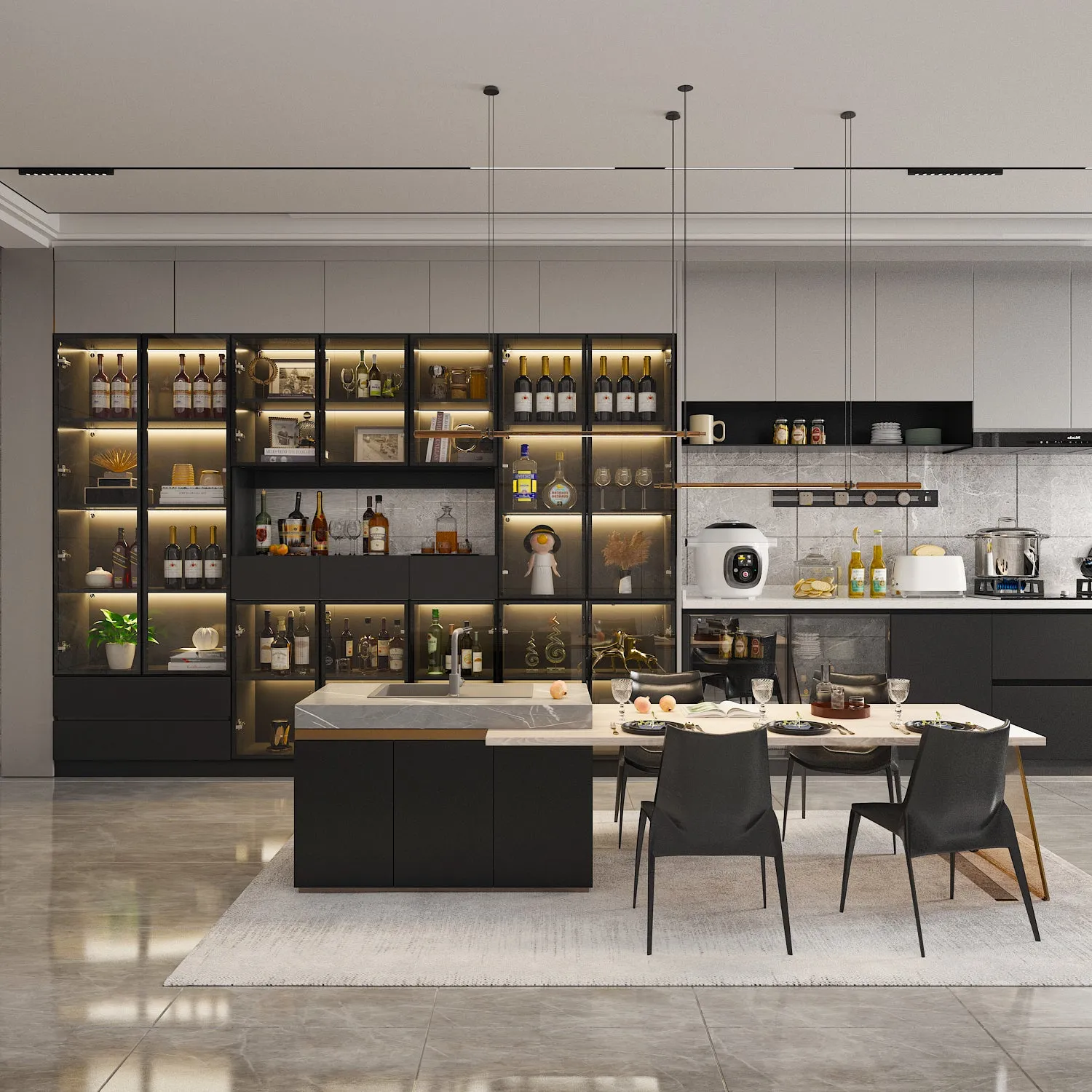 Display Storage Cabinet with LED Lights and Tempered Glass Doors