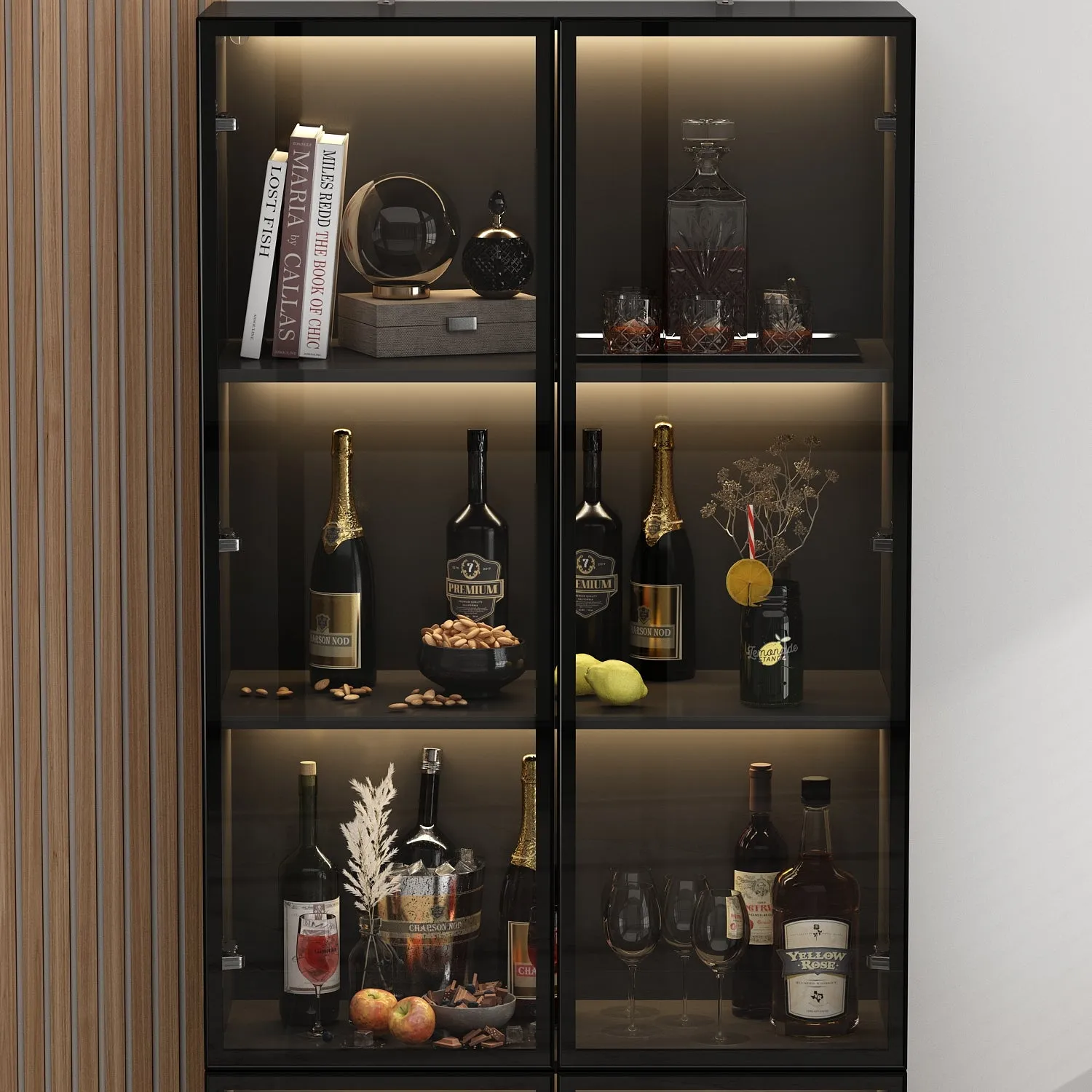 Display Storage Cabinet with LED Lights and Tempered Glass Doors