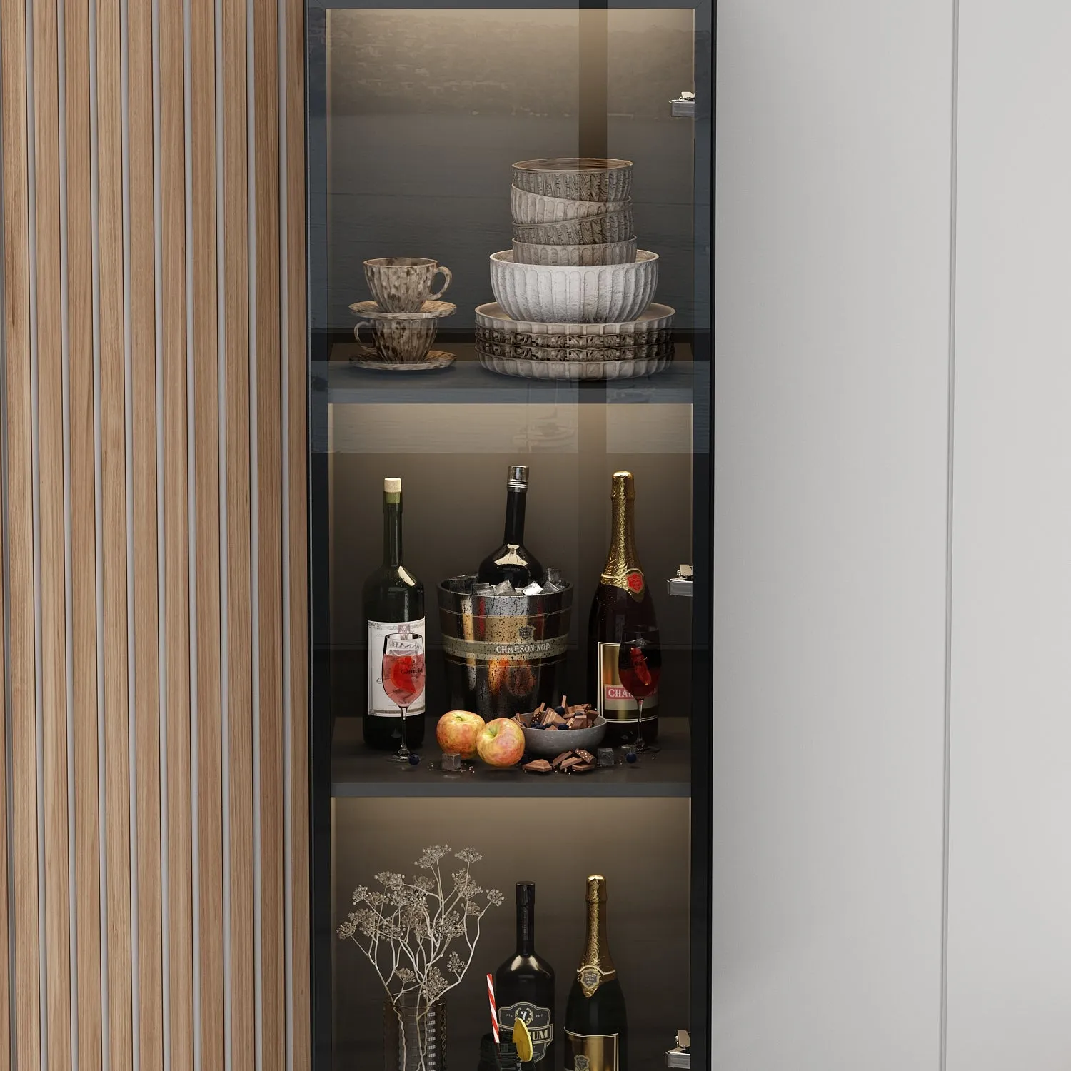 Display Storage Cabinet with LED Lights and Tempered Glass Doors