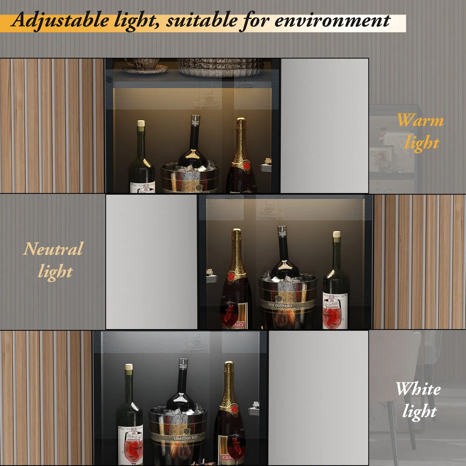 Display Storage Cabinet with LED Lights and Tempered Glass Doors