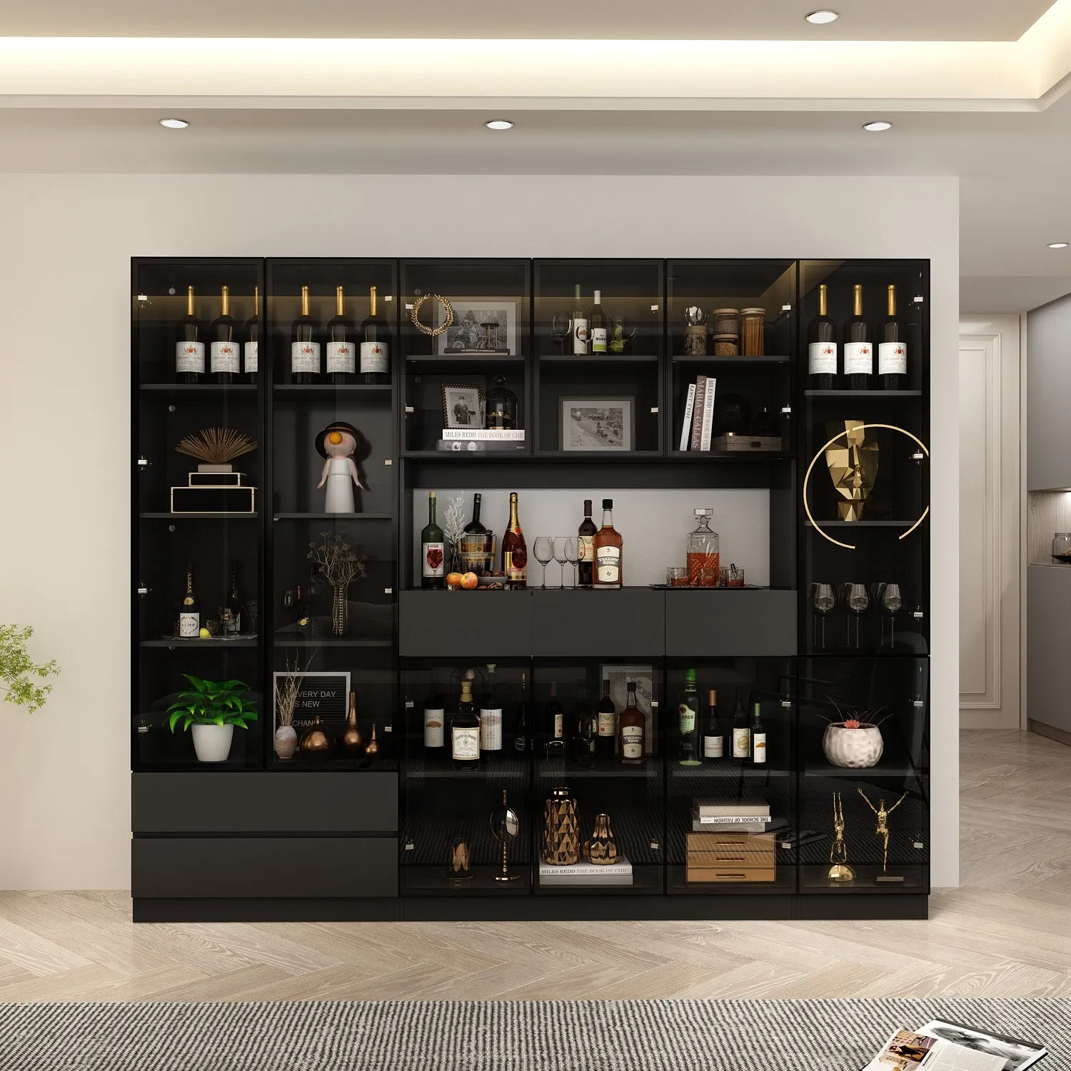 Display Storage Cabinet with LED Lights and Tempered Glass Doors