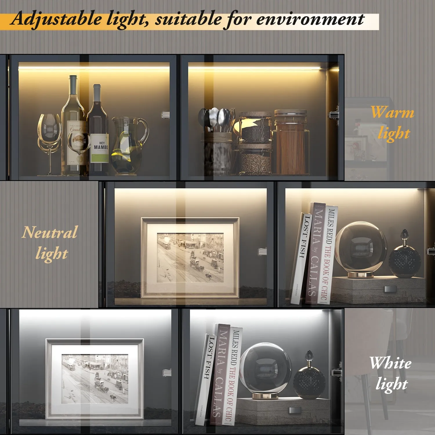 Display Storage Cabinet with LED Lights and Tempered Glass Doors