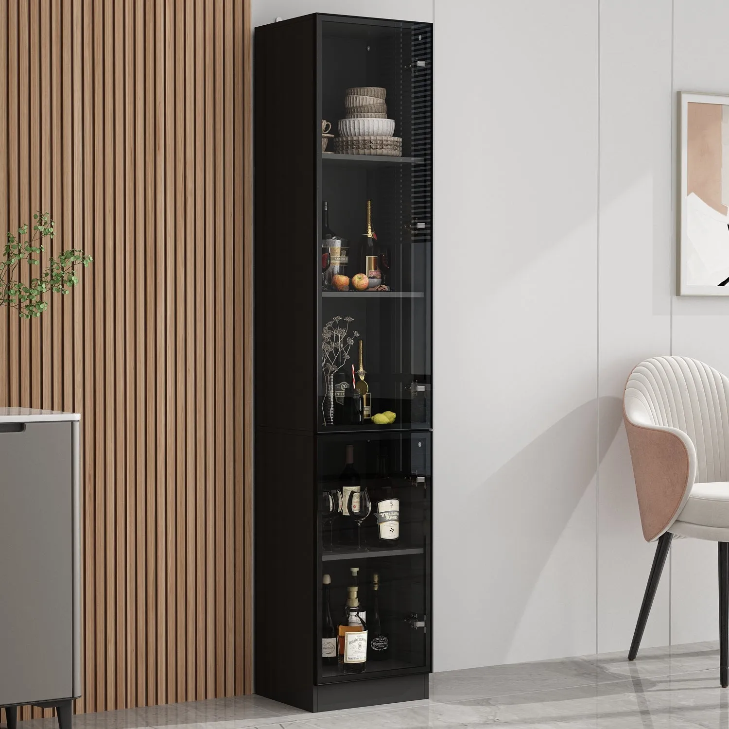 Display Storage Cabinet with LED Lights and Tempered Glass Doors