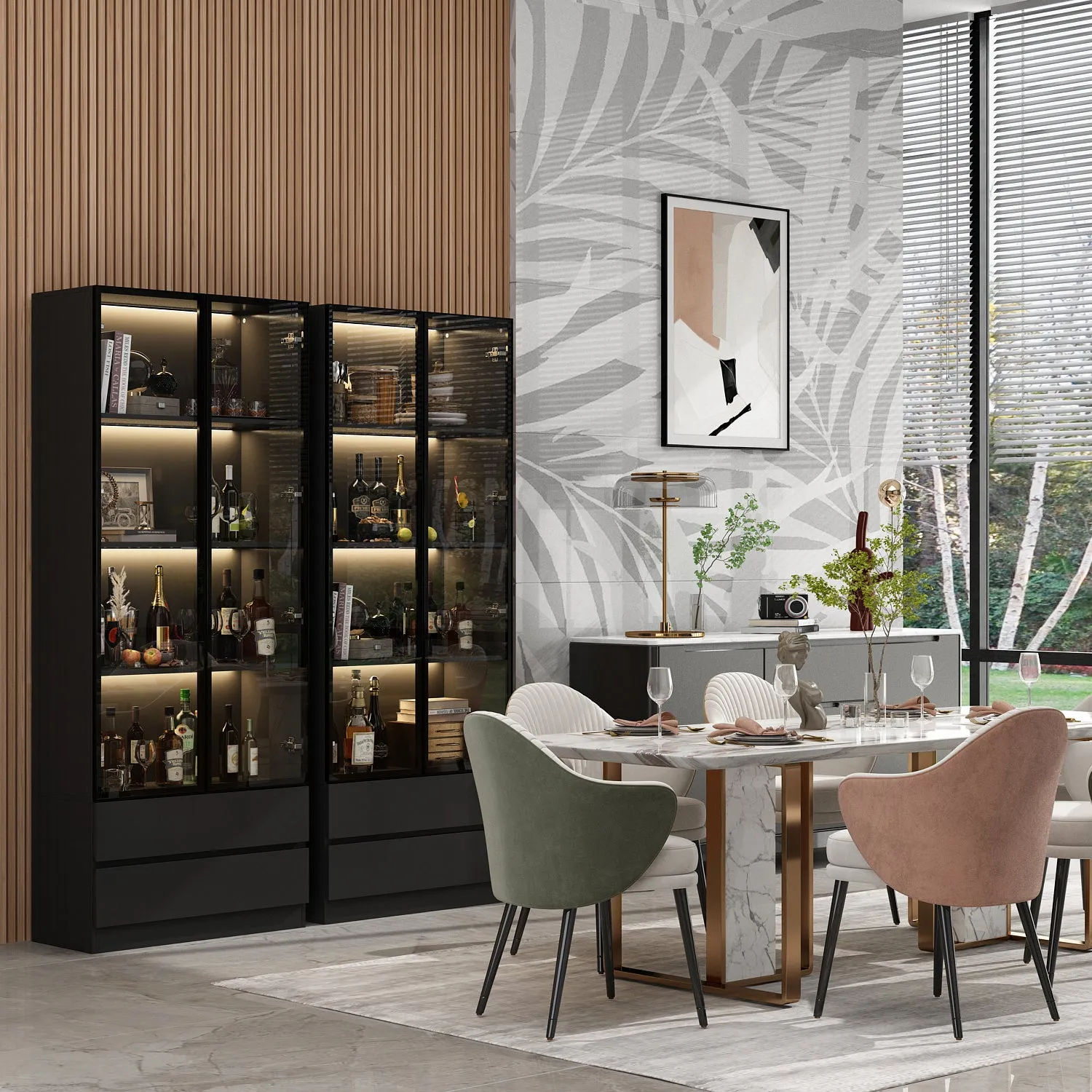 Display Storage Cabinet with LED Lights and Tempered Glass Doors