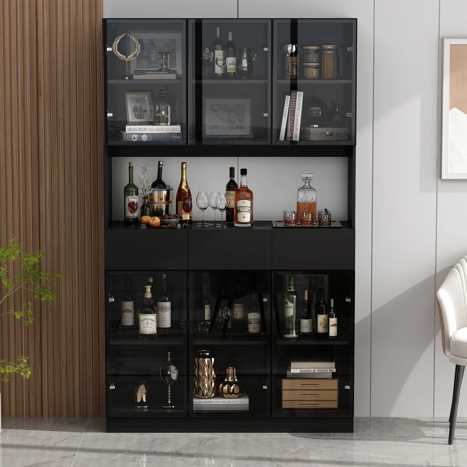 Display Storage Cabinet with LED Lights and Tempered Glass Doors