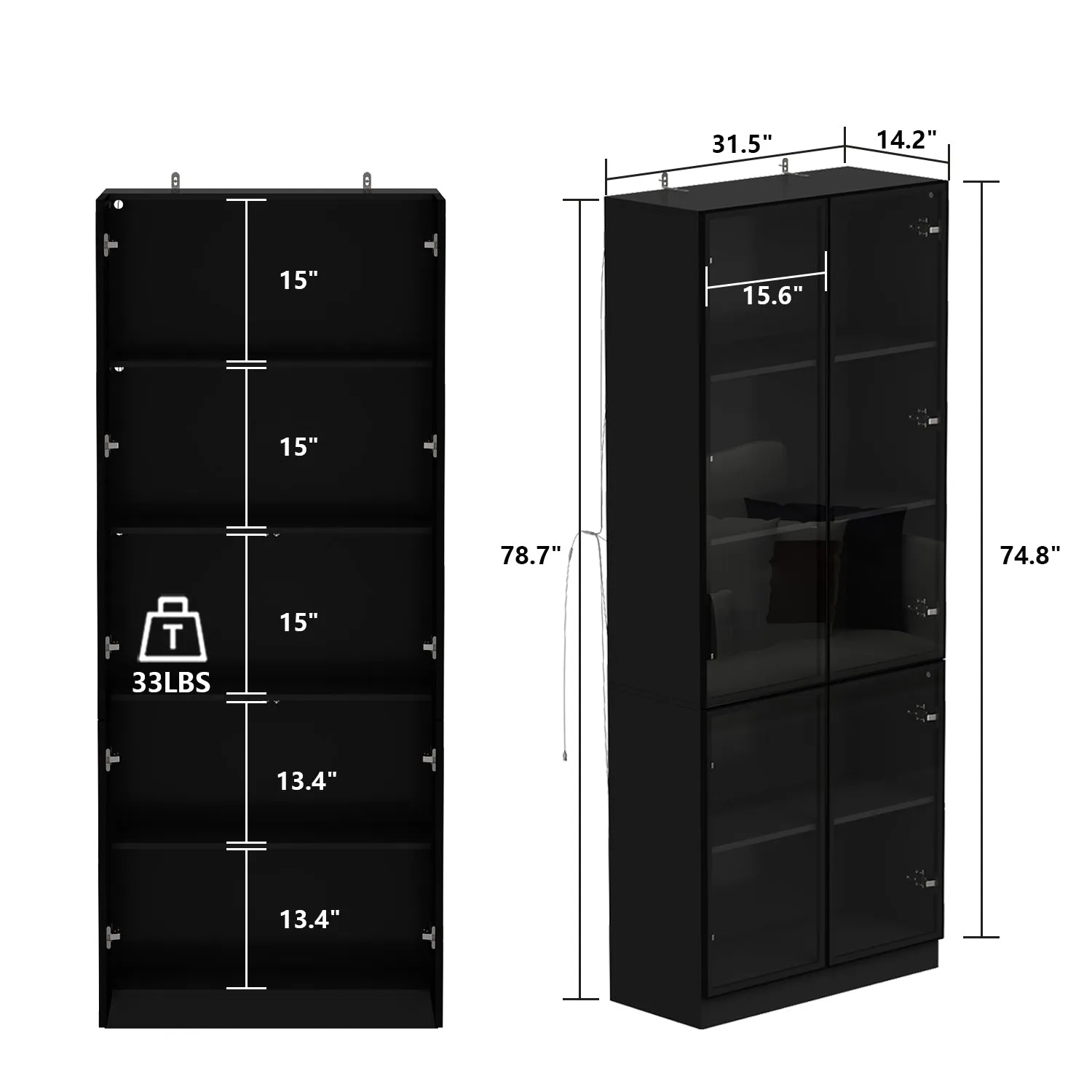 Display Storage Cabinet with LED Lights and Tempered Glass Doors
