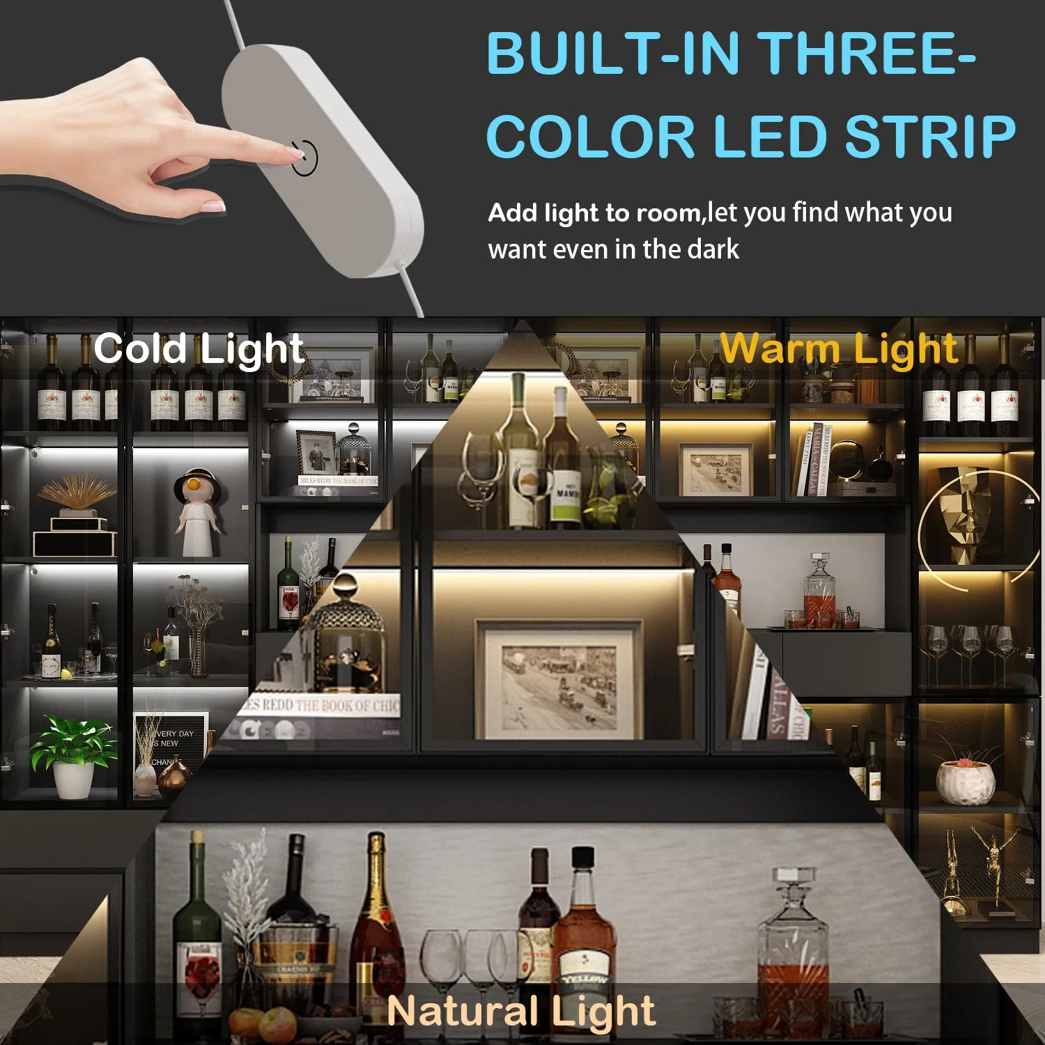 Display Storage Cabinet with LED Lights and Tempered Glass Doors