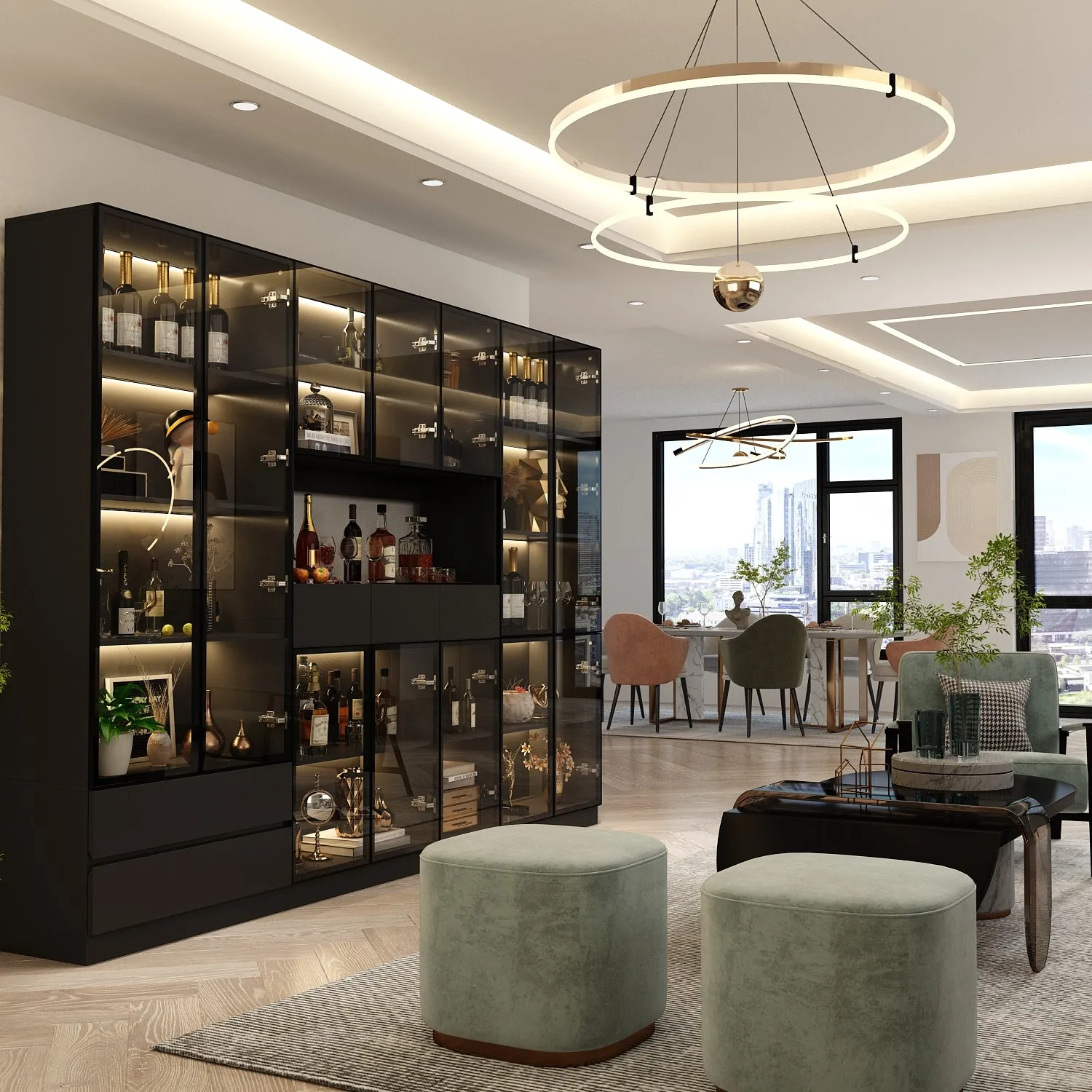 Display Storage Cabinet with LED Lights and Tempered Glass Doors
