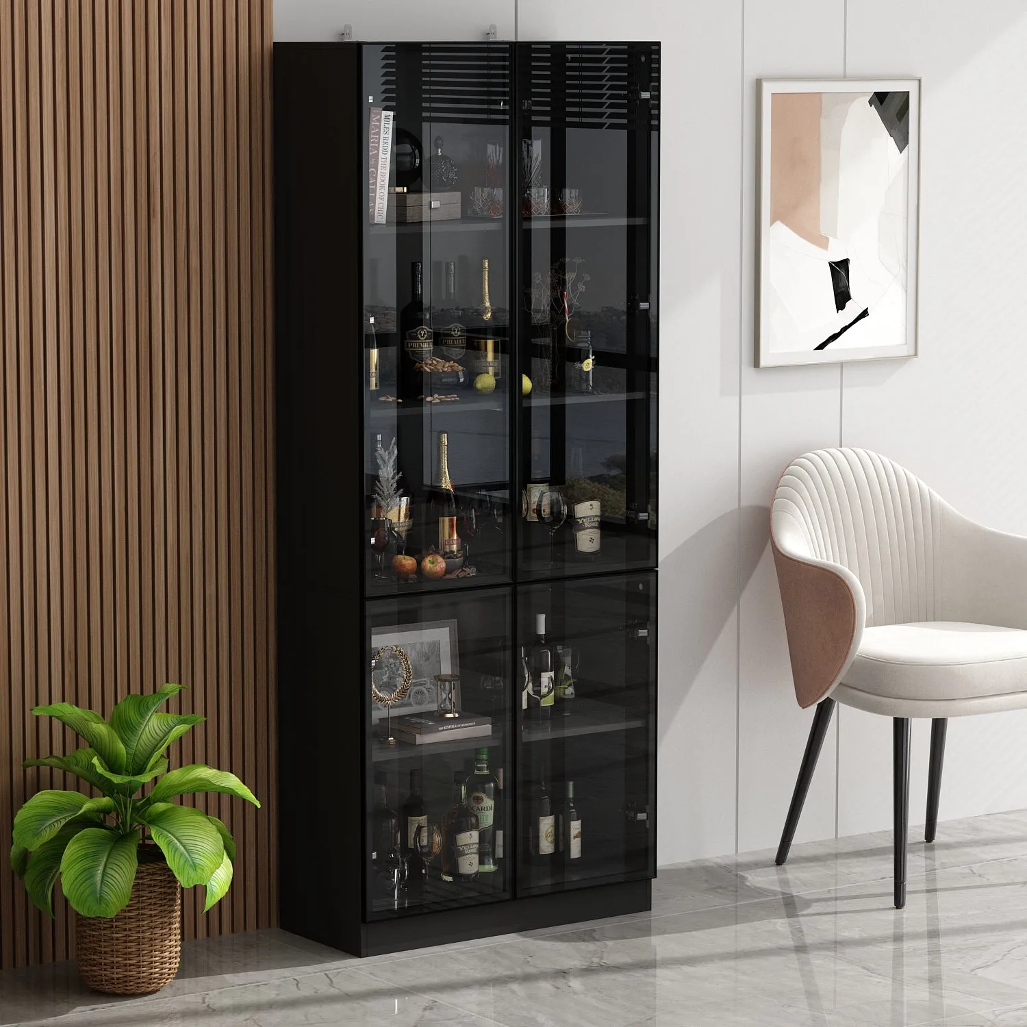 Display Storage Cabinet with LED Lights and Tempered Glass Doors