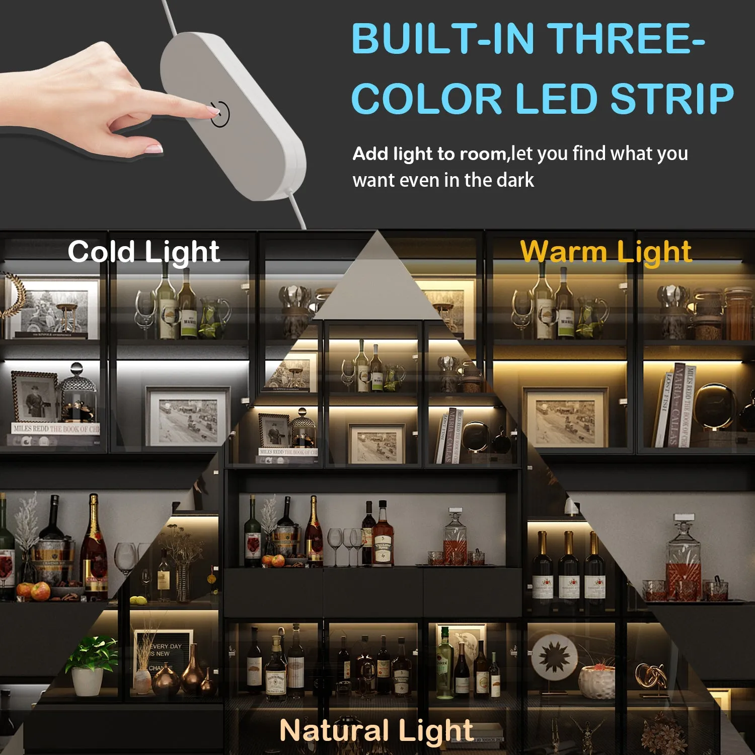 Display Storage Cabinet with LED Lights and Tempered Glass Doors