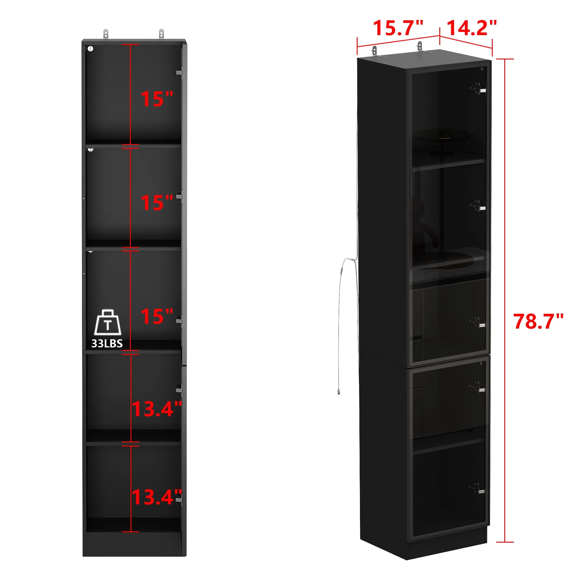 Display Storage Cabinet with LED Lights and Tempered Glass Doors