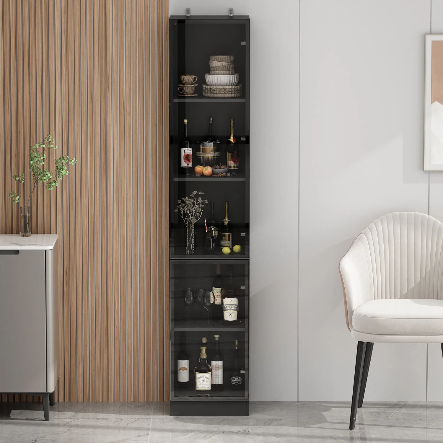 Display Storage Cabinet with LED Lights and Tempered Glass Doors