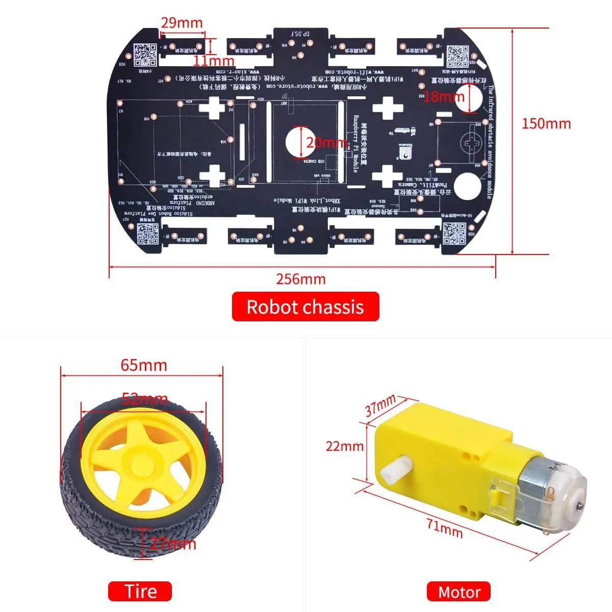 DIY 4WD Robot Car Chassis Kits compatible Arduino/Raspberry pi/ STM32