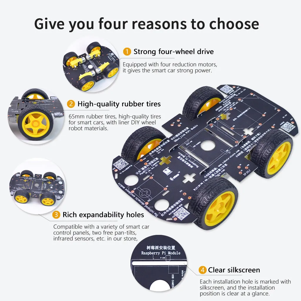 DIY 4WD Robot Car Chassis Kits compatible Arduino/Raspberry pi/ STM32