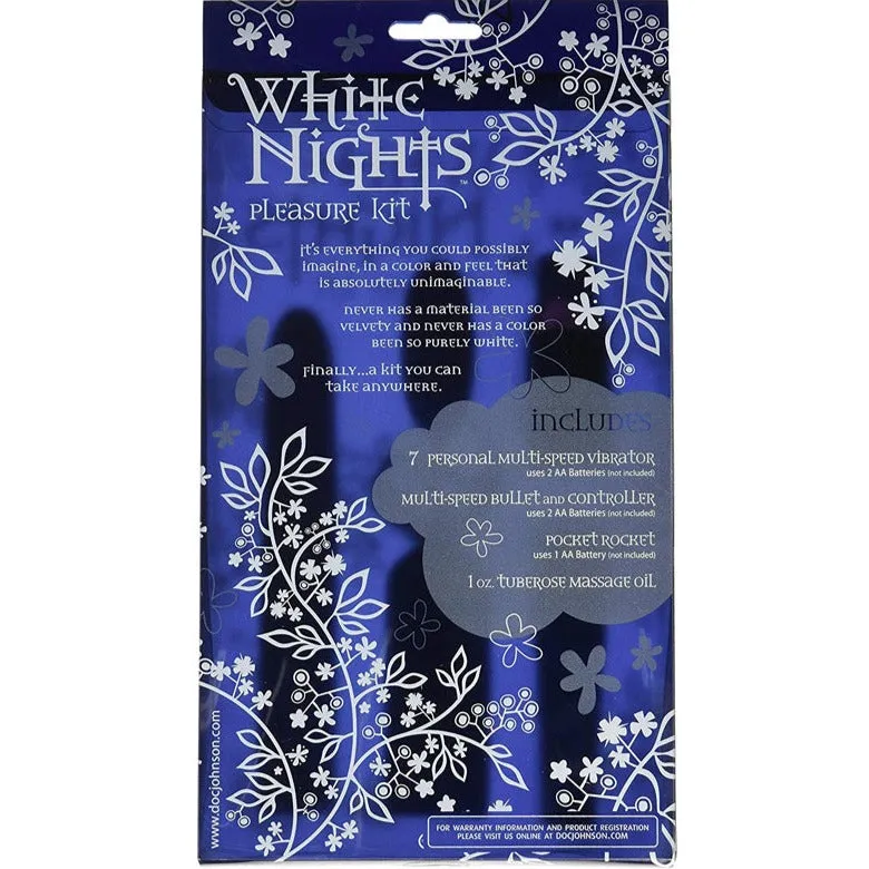 Doc Johnson WHITE NIGHTS PLEASURE KIT includes 3 Vibrators and Massage Oil
