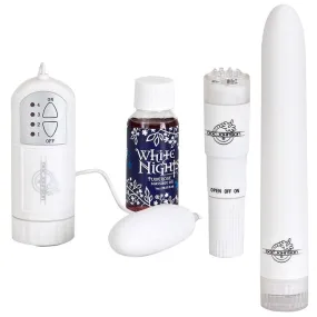 Doc Johnson WHITE NIGHTS PLEASURE KIT includes 3 Vibrators and Massage Oil