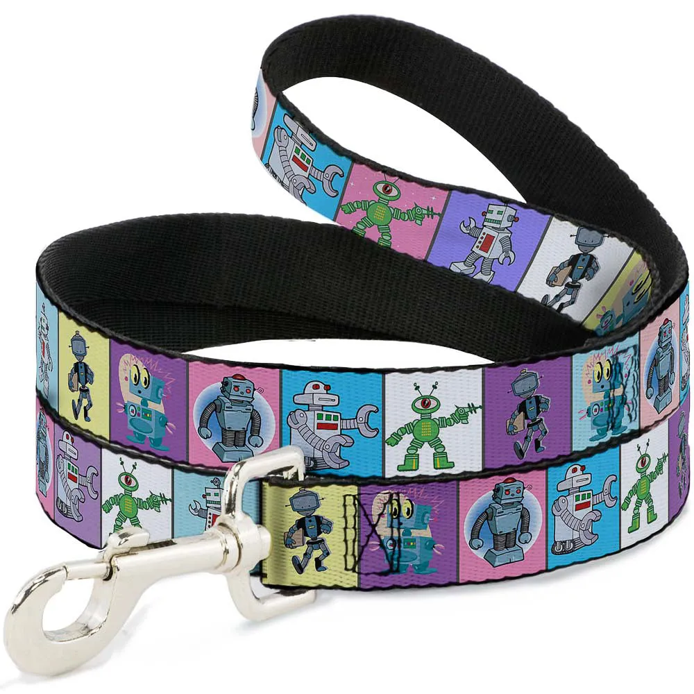 Dog Leash - Robots Pastel Blocks
