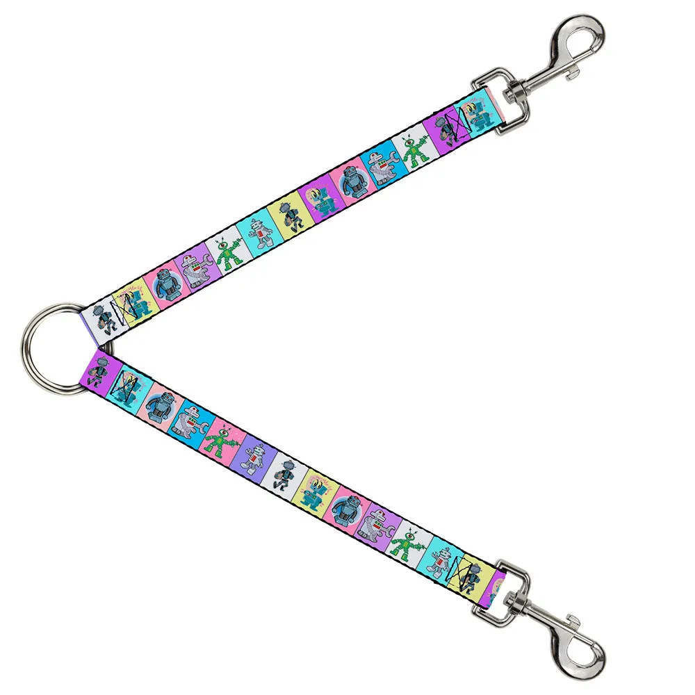 Dog Leash Splitter - Robots Pastel Blocks