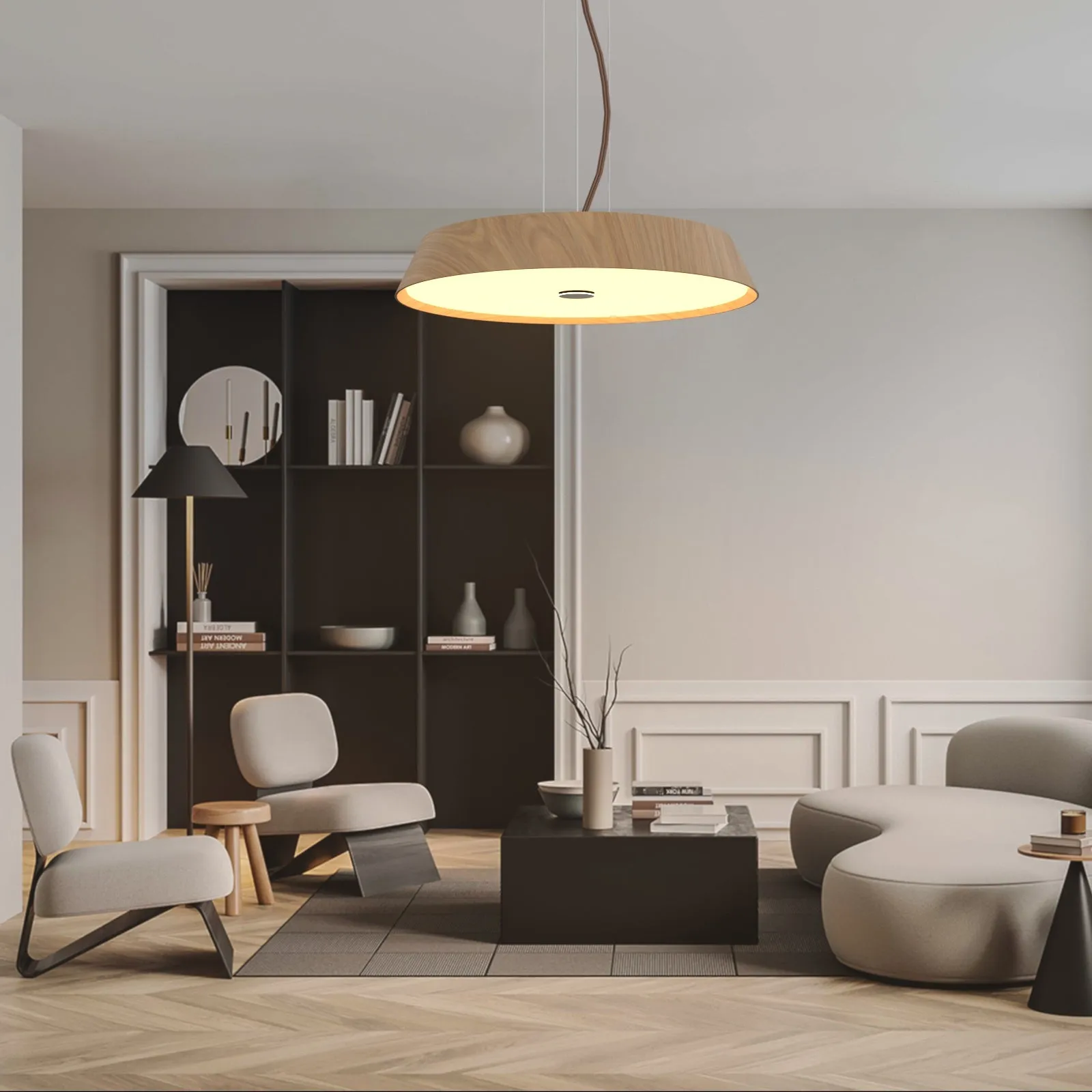 EDWARD Natural Wood LED Timber Pendant Light Contemparory Style Kitchen Island 3000K warmwhite