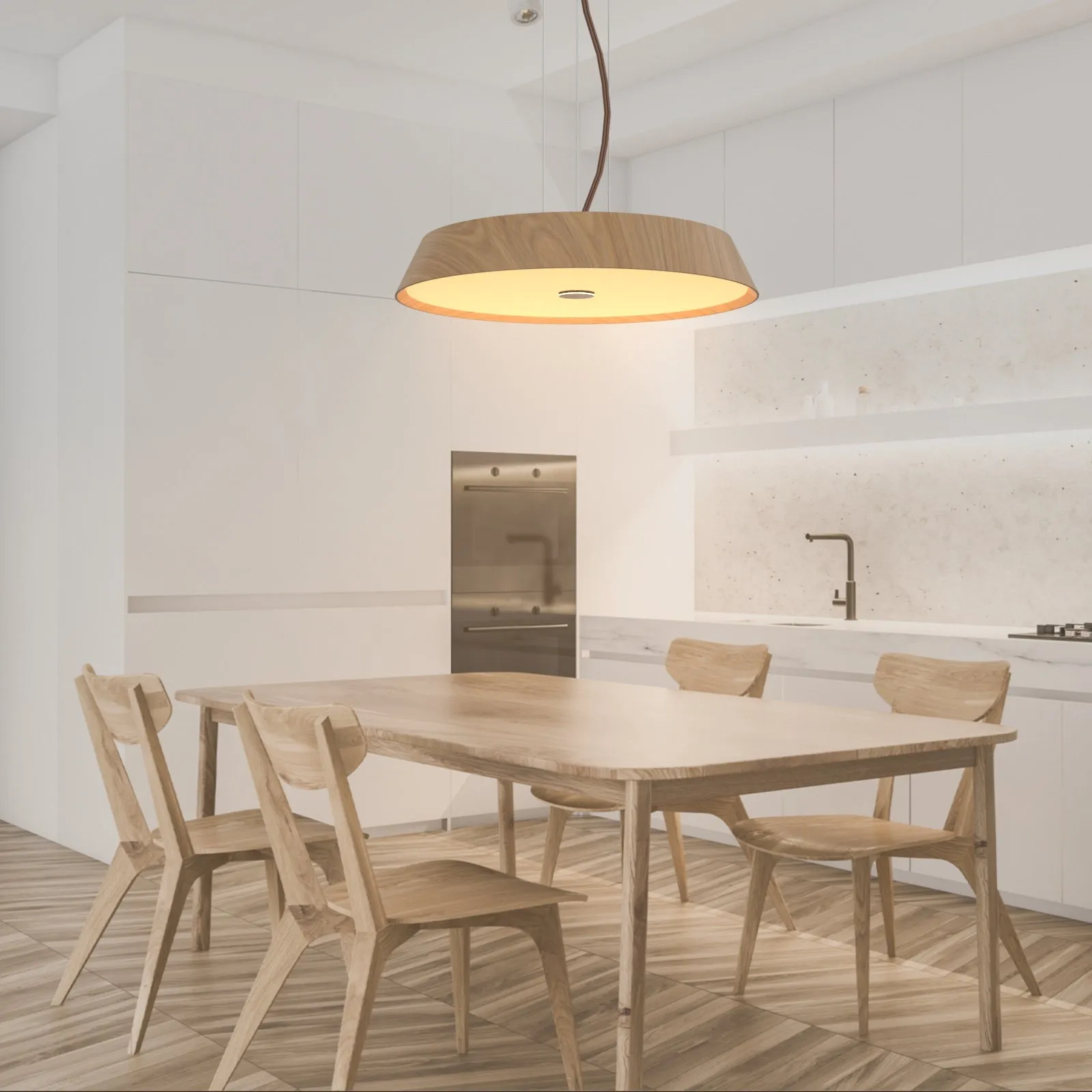 EDWARD Natural Wood LED Timber Pendant Light Contemparory Style Kitchen Island 3000K warmwhite