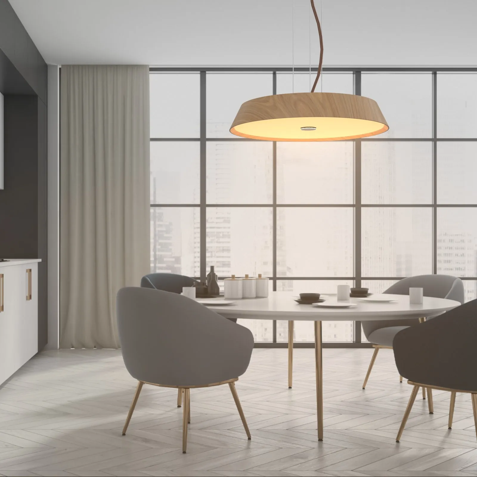 EDWARD Natural Wood LED Timber Pendant Light Contemparory Style Kitchen Island 3000K warmwhite